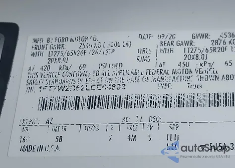 2020 Ford F-250 Lariat from USA, damaged, VIN 1FT7W2B62LEE64893